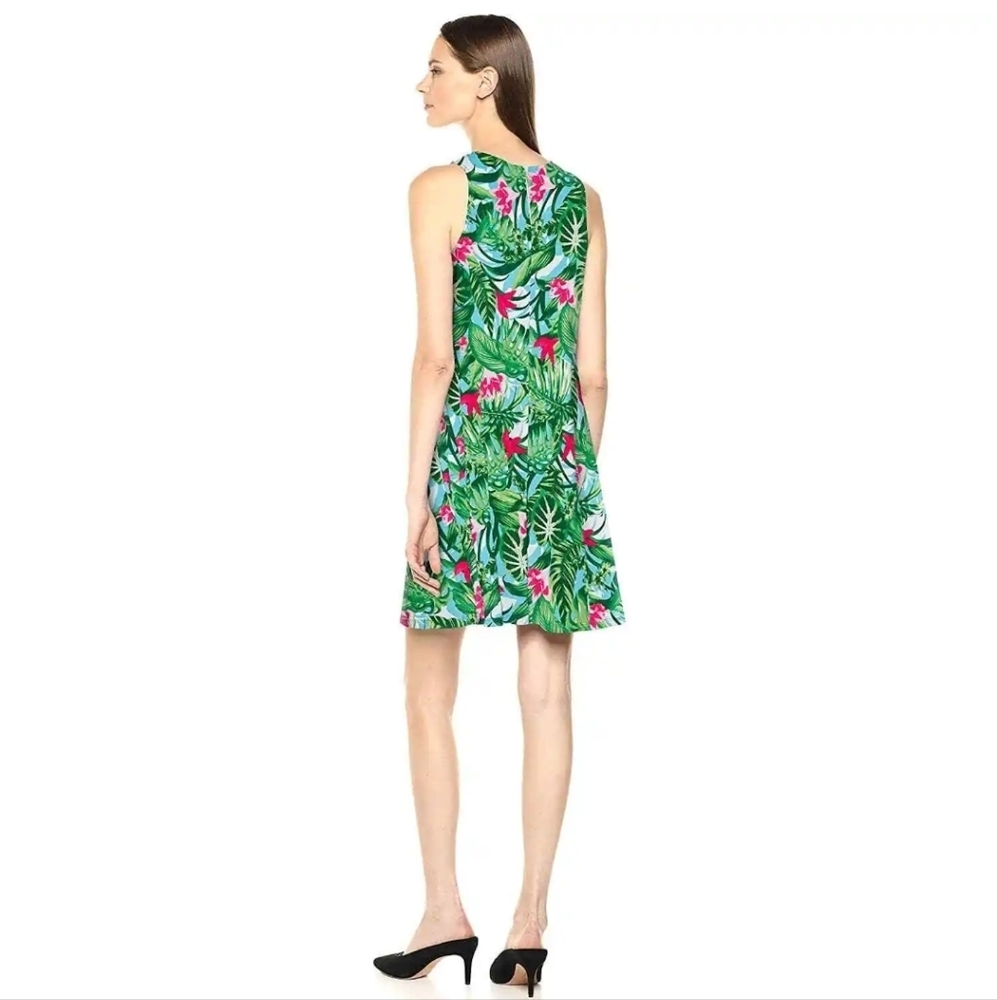 Cappagallo Gwen Floral Tropical Midi Dress‎ Sz M Green Sleeveless Stretch Summer